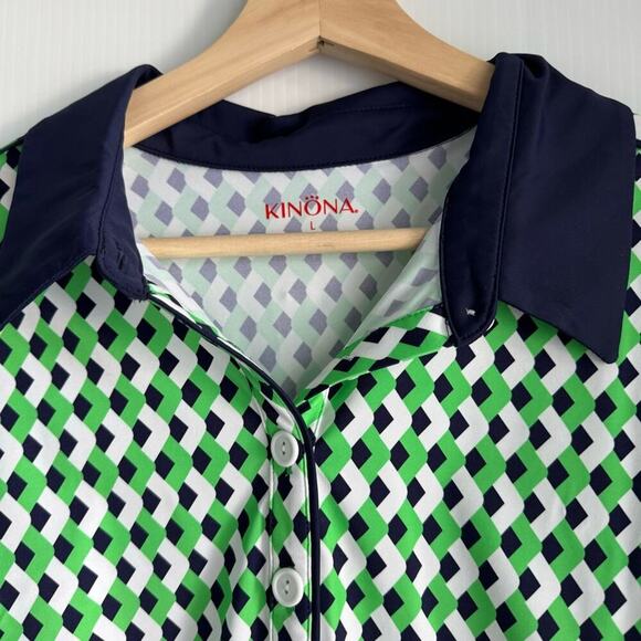 Kinona At the Pin chevron print golf top green  blue collared long sleeve large - Picture 2 of 8